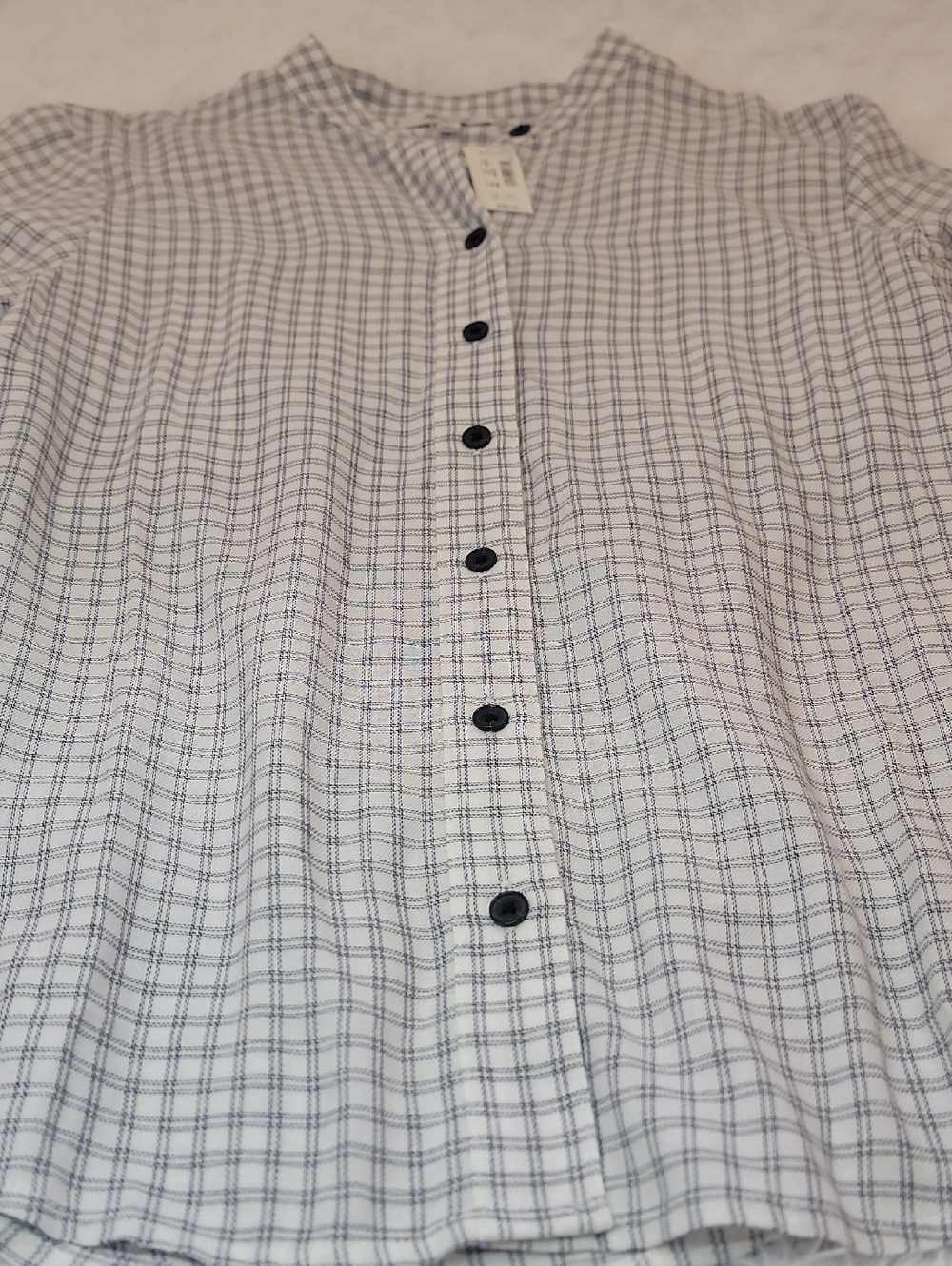NWT Madewell Bell Sleeve Button Down Shirt with Blue Windowpane Grid. Small - Picture 4 of 9